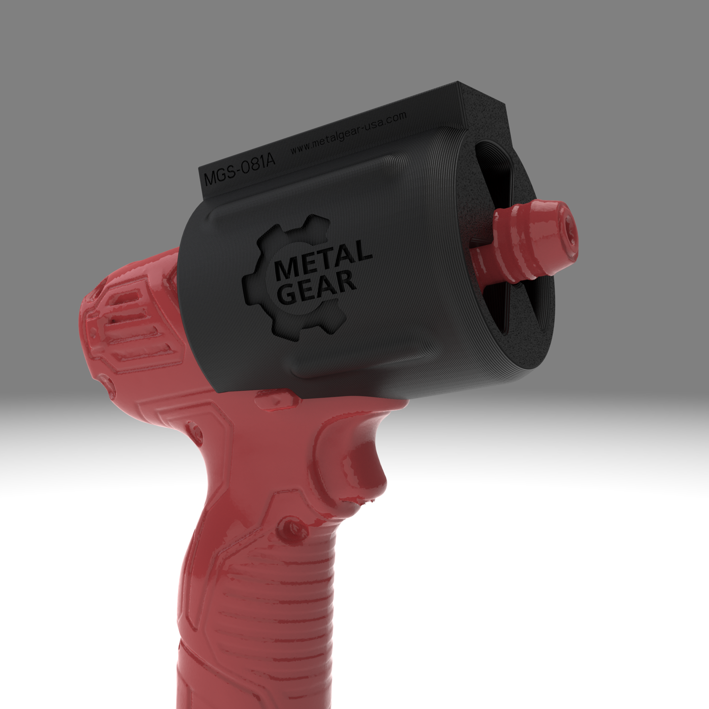3D render of the MGS-081A Holster by Metalgear Engineering, shown on a Milwaukee cordless power tool. This version is 3D printed in durable PLA, offering a cost-effective and reliable storage solution for workshops, garages, and industrial setups.