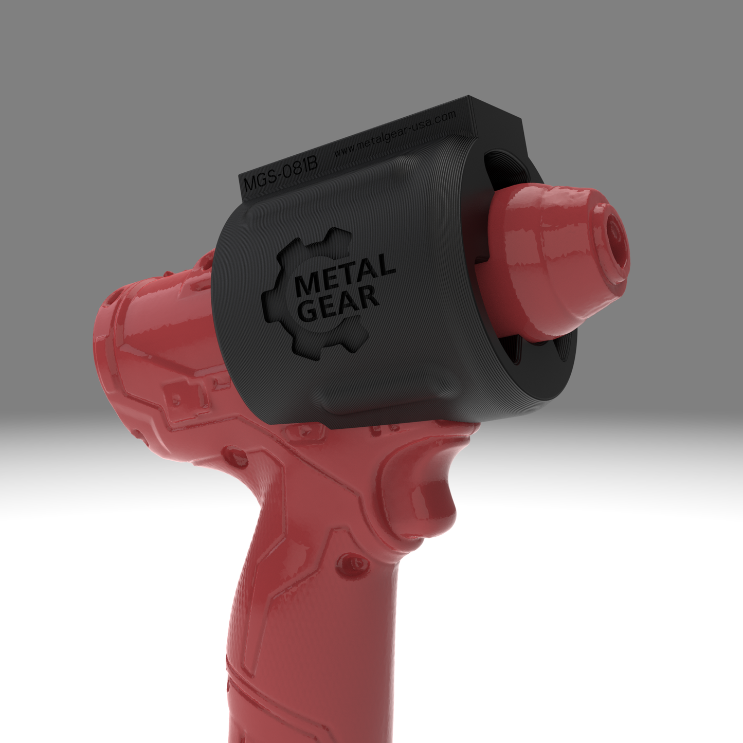 3D render of the MGS-081B Holster by Metalgear Engineering, shown on a Milwaukee cordless power tool. This version is 3D printed in durable PLA, offering a cost-effective and reliable storage solution for workshops, garages, and industrial setups.