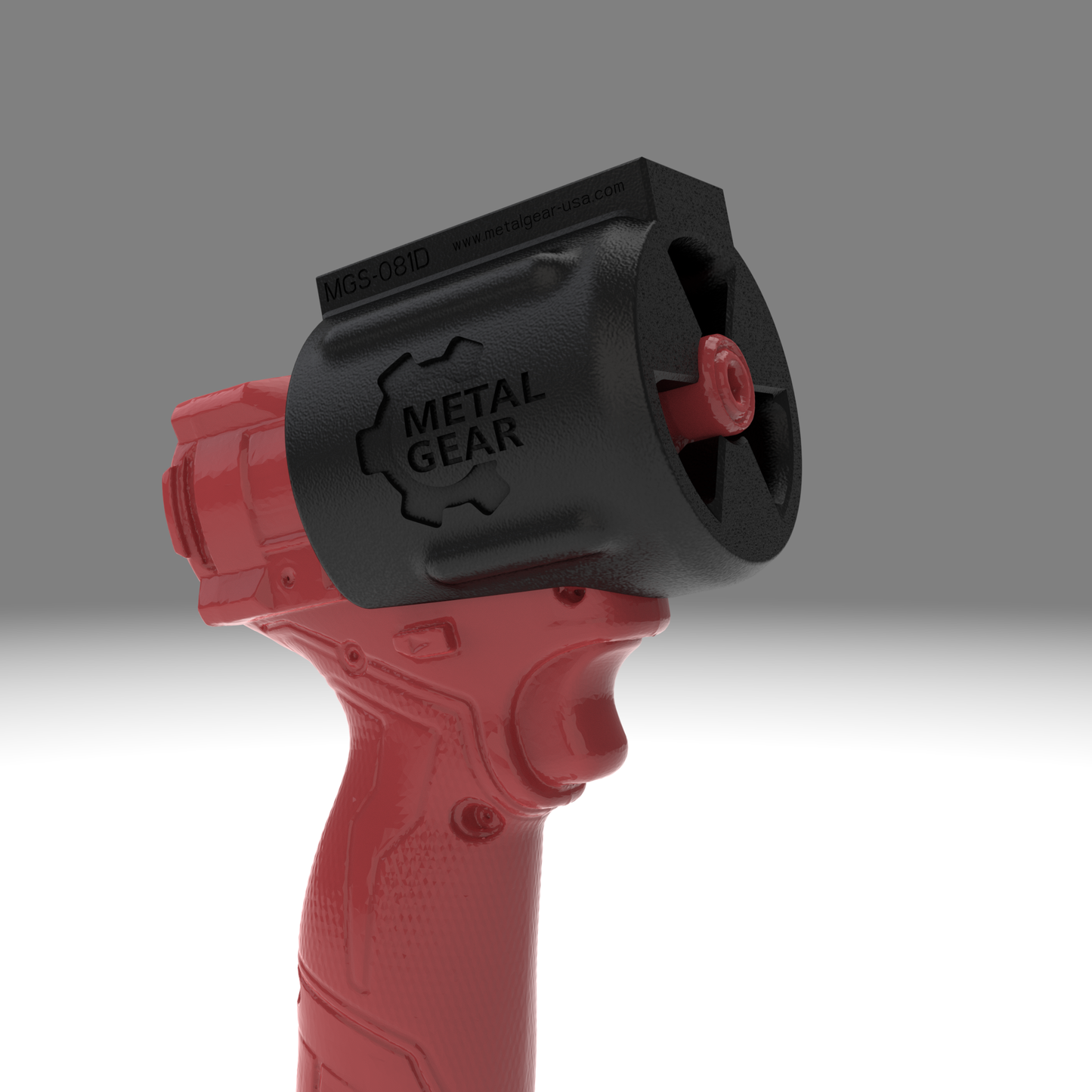 3D render of the MGS-081D Holster by Metalgear Engineering, securely mounted on a Milwaukee cordless power tool. This rugged, 3D-printed holster features the Metalgear logo and is built for dependable tool storage in workshops and industrial environments.
