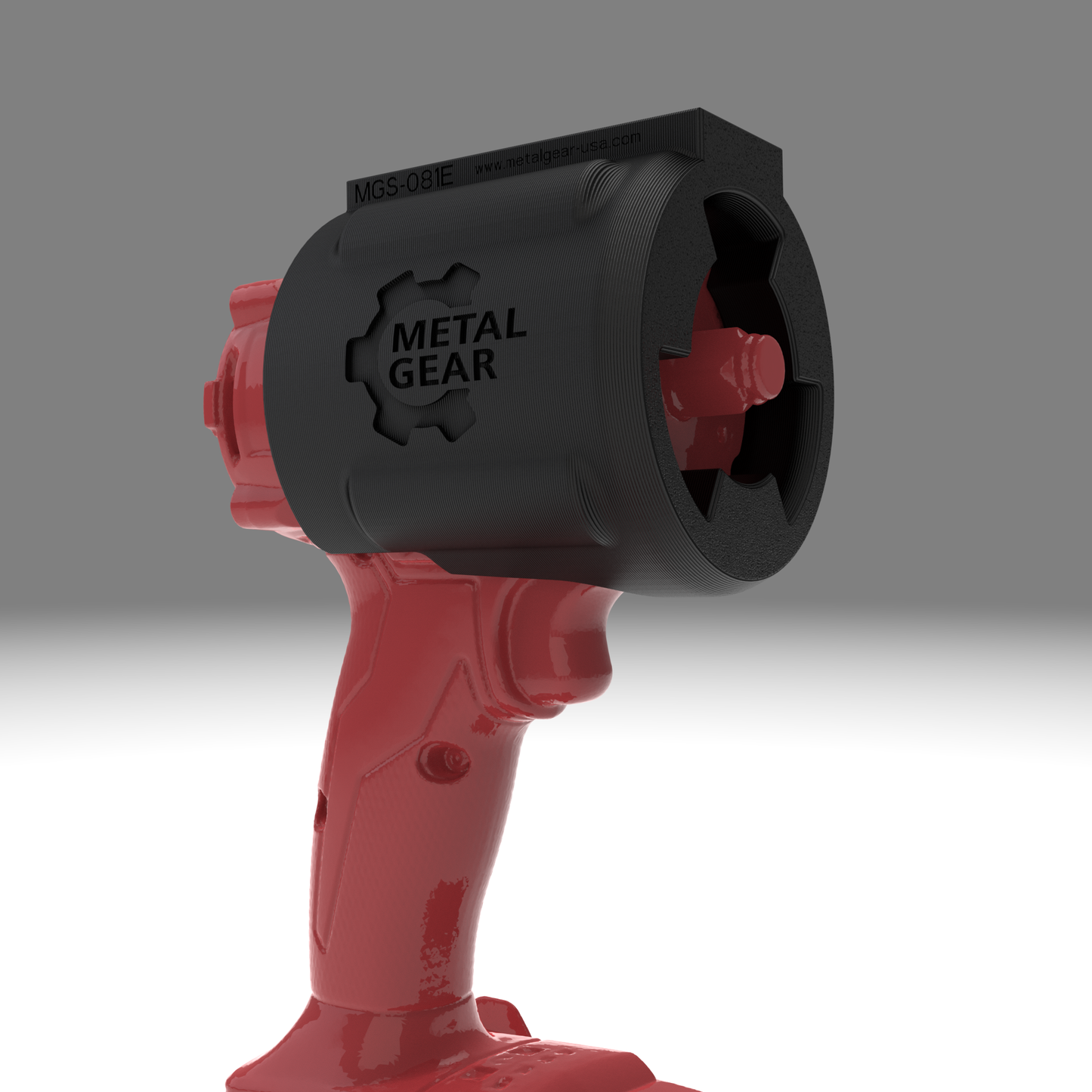 3D render of the MGS-081E Holster by Metalgear Engineering, shown on a Milwaukee cordless power tool. This version is 3D printed in durable PLA, offering a cost-effective and reliable storage solution for workshops, garages, and industrial setups.
