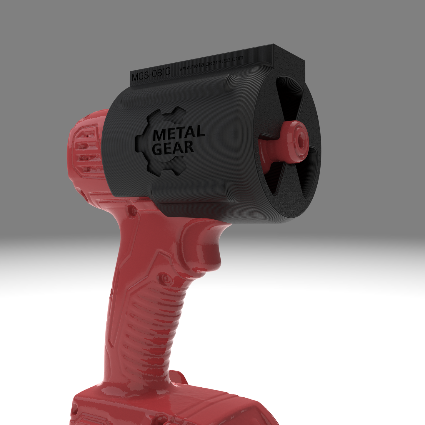 3D render of the MGS-081G Holster by Metalgear Engineering, shown on a Milwaukee cordless power tool. This version is 3D printed in durable PLA, offering a cost-effective and reliable storage solution for workshops, garages, and industrial setups.