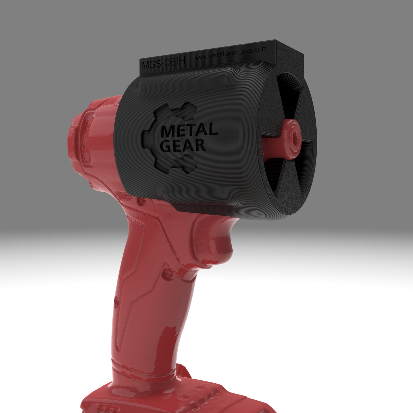 3D render of the MGS-081H Holster by Metalgear Engineering, shown on a Milwaukee cordless power tool. This version is 3D printed in durable PLA, offering a cost-effective and reliable storage solution for workshops, garages, and industrial setups.