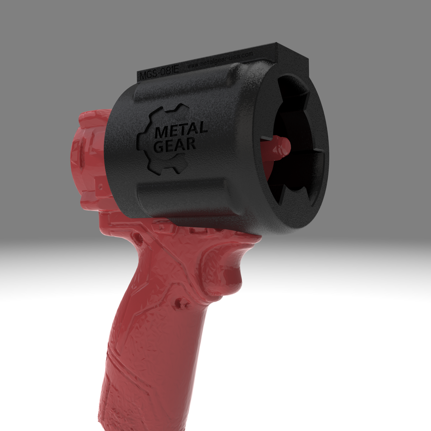 3D render of the MGS-081J Holster by Metalgear Engineering, securely mounted on a Milwaukee cordless power tool. This rugged, 3D-printed holster features the Metalgear logo and is built for dependable tool storage in workshops and industrial environments.