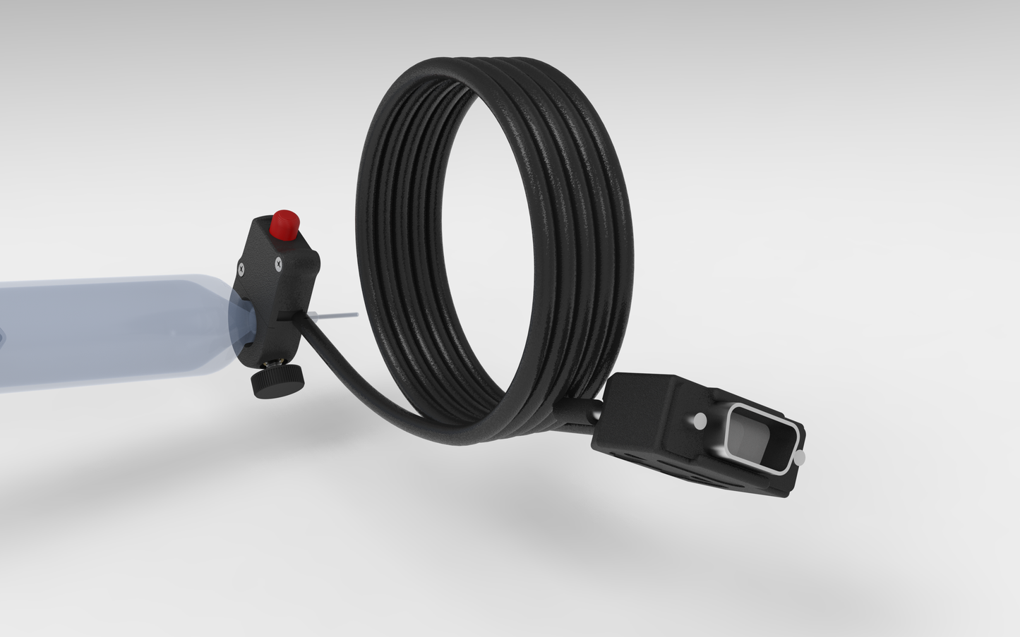 Metalgear Engineering TAD-019D Universal Finger Switch, a 3D-printed PLA Carbon Fiber control device with coiled wire and ergonomic fingertip actuator, designed for precise fluid dispensing in industrial applications. For Loctite DSUB systems