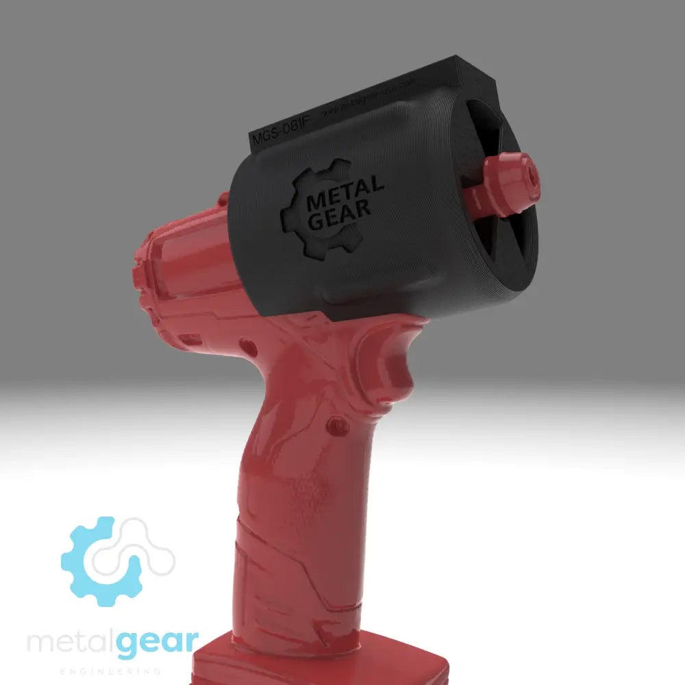 3D render of the MGS-081F Holster by Metalgear Engineering, shown on a Milwaukee cordless power tool. This version is 3D printed in durable PLA, offering a cost-effective and reliable storage solution for workshops, garages, and industrial setups.