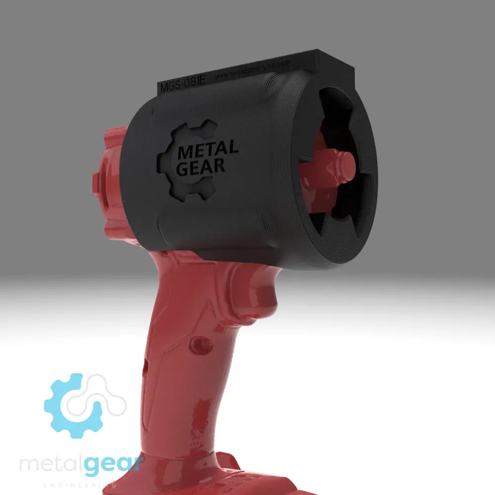 3D render of the MGS-081E Holster by Metalgear Engineering, shown on a Milwaukee cordless power tool. This version is 3D printed in durable PLA, offering a cost-effective and reliable storage solution for workshops, garages, and industrial setups.