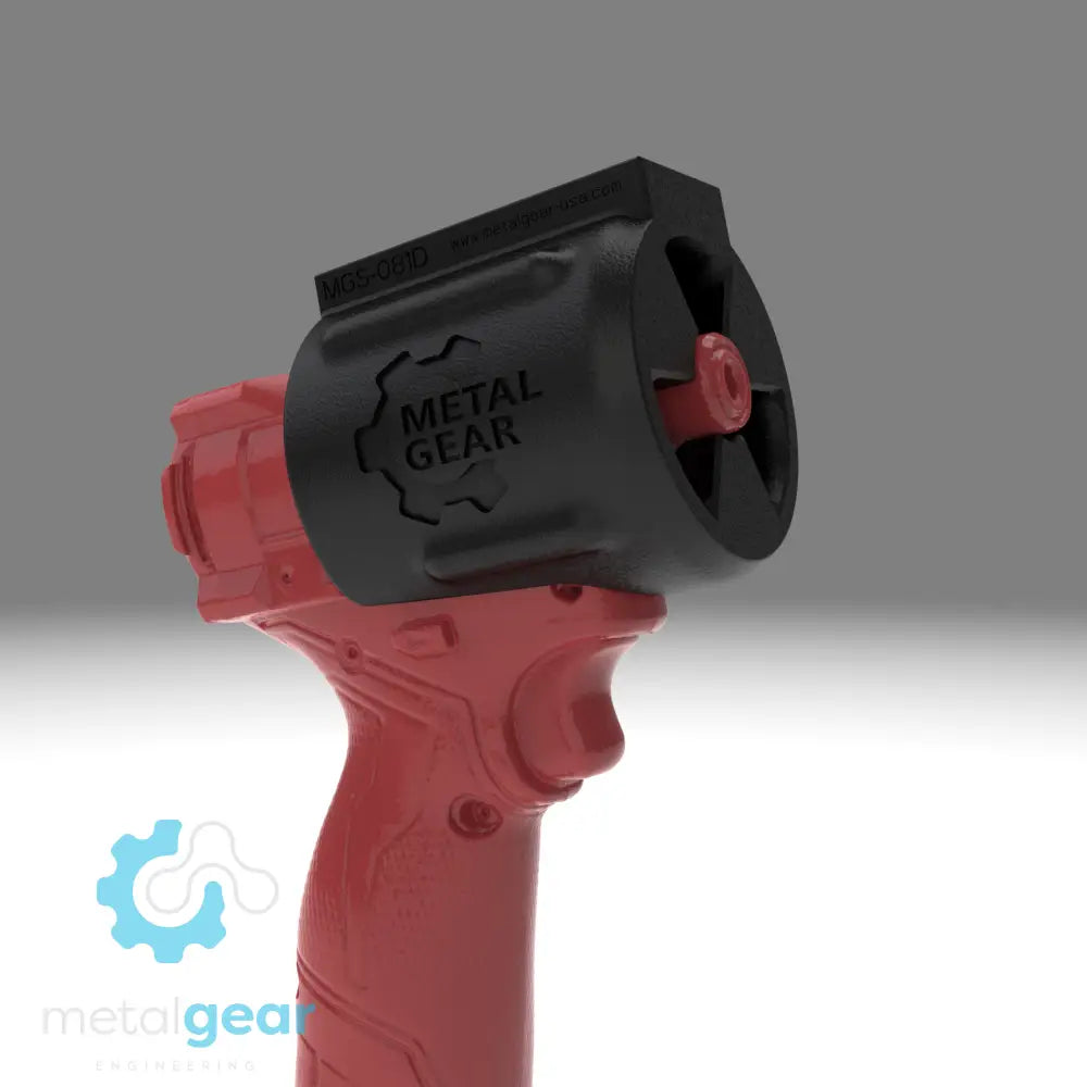 3D render of the MGS-081D Holster by Metalgear Engineering, securely mounted on a Milwaukee cordless power tool. This rugged, 3D-printed holster features the Metalgear logo and is built for dependable tool storage in workshops and industrial environments.