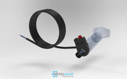 Metalgear Engineering TAD-019C Universal Finger Switch, a 3D-printed PLA Carbon Fiber control device with coiled wire and ergonomic fingertip actuator, designed for precise fluid dispensing in industrial applications. Custom version