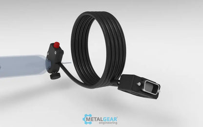 Metalgear Engineering TAD-019D Universal Finger Switch, a 3D-printed PLA Carbon Fiber control device with coiled wire and ergonomic fingertip actuator, designed for precise fluid dispensing in industrial applications. For Loctite DSUB systems